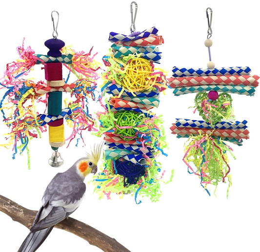 Vehomy Bird Shredding Toys Parrot Bamboo Chewing Toy Bird Wooden Block Foraging Toy with Natural Vine Balls Small Medium Bird Shredder Toys for Conures, Parakeets, Cockatiel Animals & Pet Supplies > Pet Supplies > Bird Supplies > Bird Toys Vehomy   