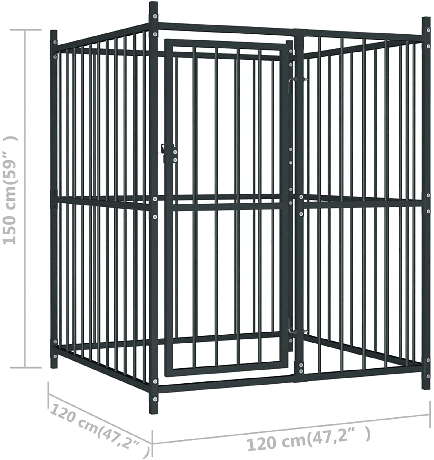 Festnight Outdoor Dog Kennel Cage Heavy Duty Galvanized Steel Pet Run House with Shelter Cover Bar Sidewalls Fence Playpen for Backyard Garden 47.2" X 47.2" X 59 Inches (L X W X H) Animals & Pet Supplies > Pet Supplies > Dog Supplies > Dog Kennels & Runs Festnight