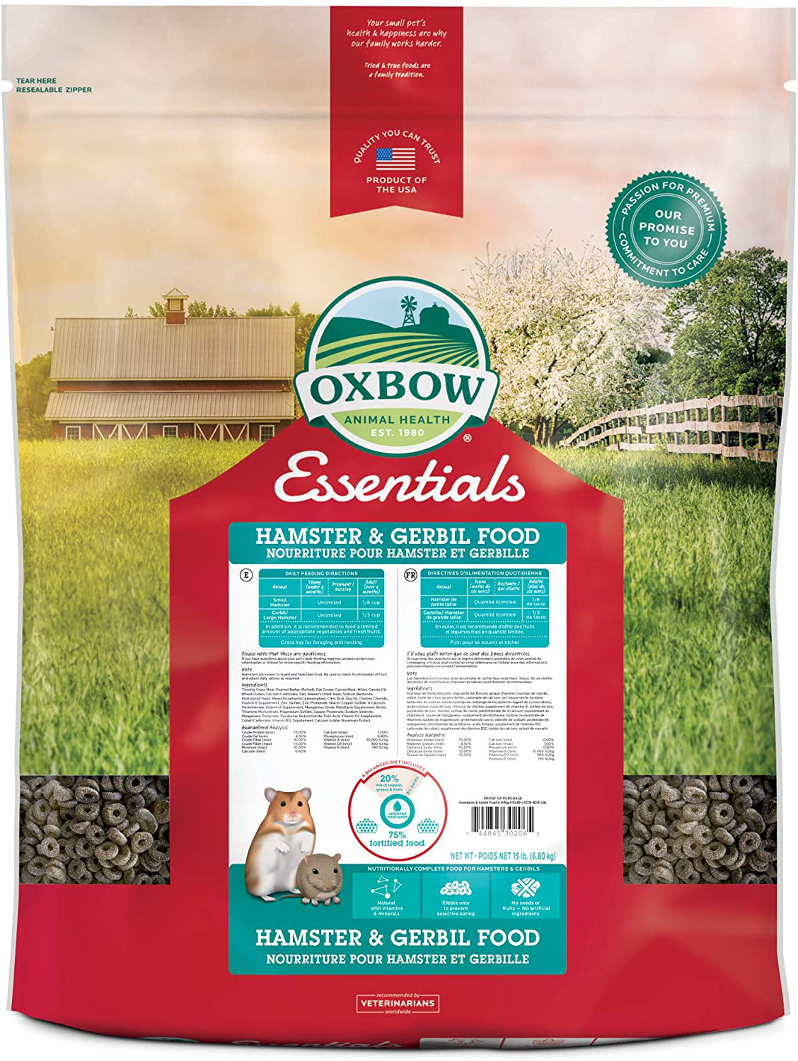 Oxbow Essentials Hamster Food and Gerbil Food - All Natural Hamster and Gerbil Food Animals & Pet Supplies > Pet Supplies > Small Animal Supplies > Small Animal Food Oxbow 15 lb.