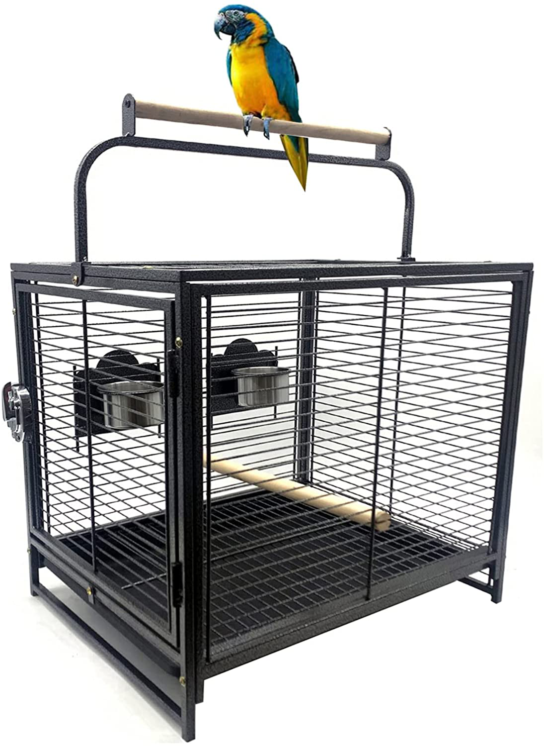 Mcage Portable Durable Heavy Duty Travel Veterinary Bird Parrot Carrier Cage Feeding Bowl Play Stand Perch with Handle Animals & Pet Supplies > Pet Supplies > Bird Supplies > Bird Cages & Stands Mcage Black Vein 19" x 15" x 25"H