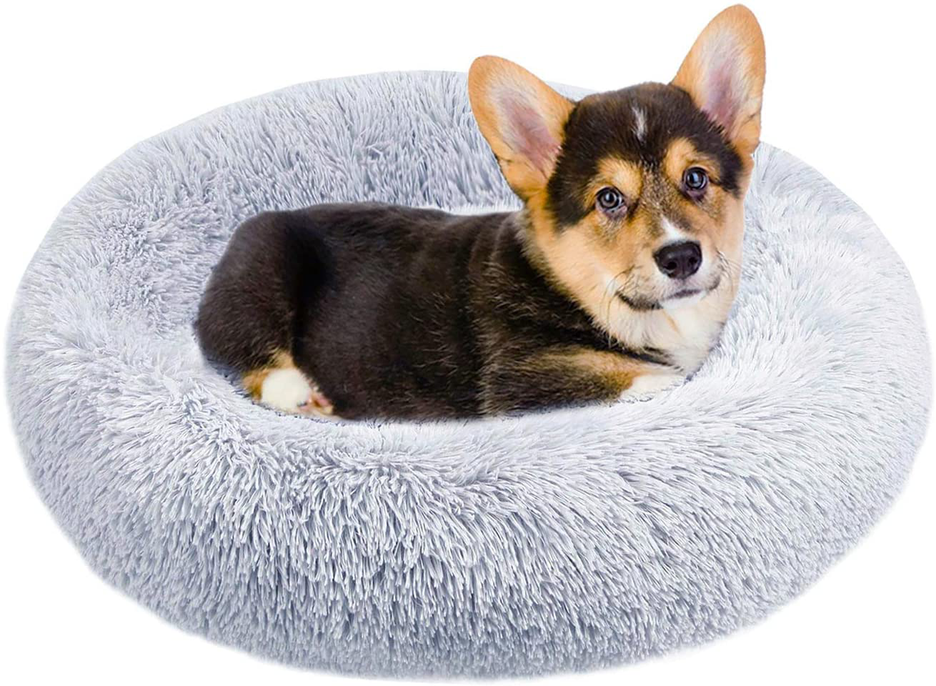 GROOBOLL Cat Bed, Donut Dog Bed, Anti-Anxiety Plush Calming Dog Bed, Soft Fuzzy round Dog Bed, Washable Fluffy Dog Beds for Small Medium Dogs and Cats (20"/24"/28") Animals & Pet Supplies > Pet Supplies > Dog Supplies > Dog Beds GROOBOLL Light Grey 24x24 Inch