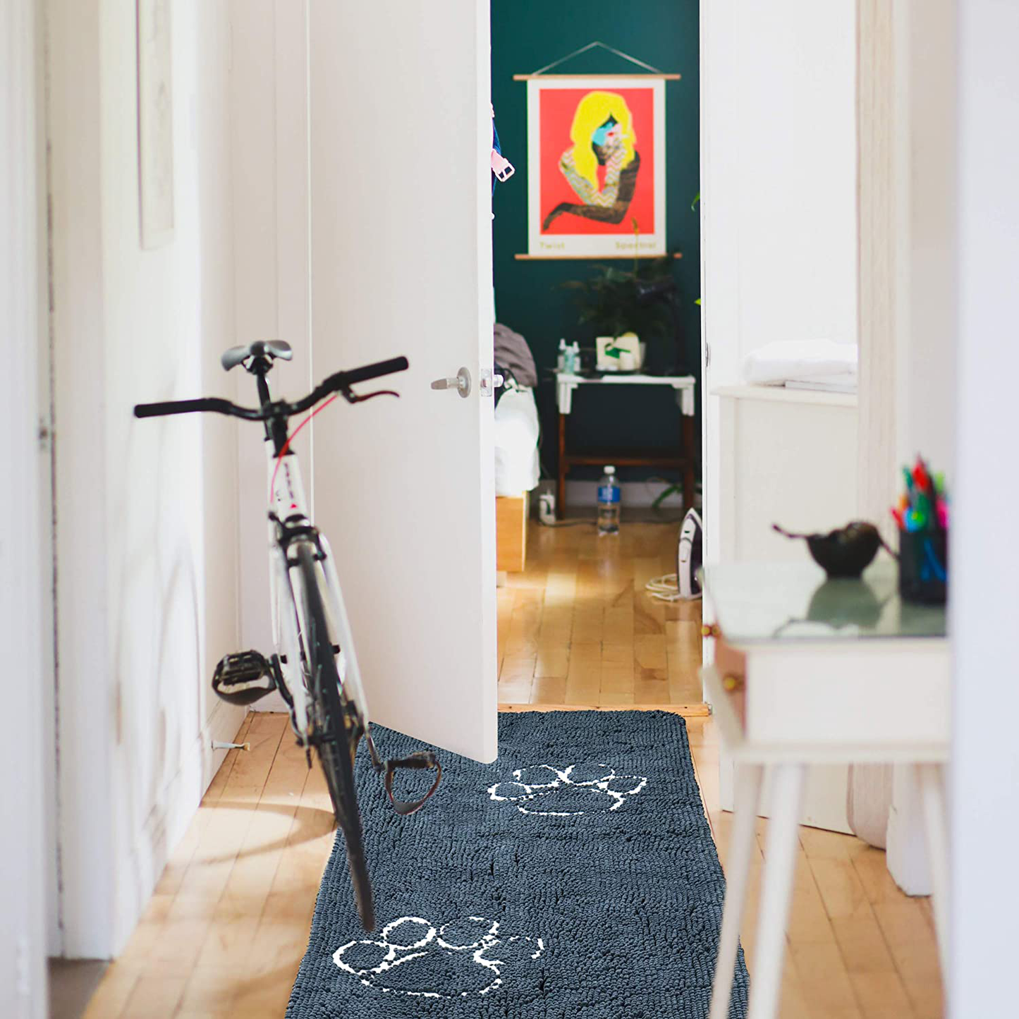 My Doggy Place - Ultra Absorbent Microfiber Dog Door Mat, Durable, Quick Drying, Washable, Prevent Mud Dirt, Keep Your House Clean (Charcoal W/Paw Print, Hallway Runner) - 8' X 2' Feet Animals & Pet Supplies > Pet Supplies > Dog Supplies > Dog Houses My Doggy Place