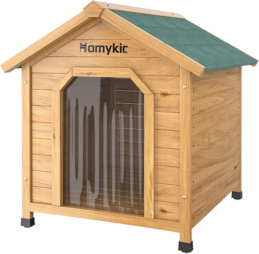 Homykic Dog House Outdoor Wooden, Fir Wood Pet Kennel Doghouse Log Cabin Shelter Weatherproof with Door Flap, Raised Floor, for Cat Rabbit Bunny, 23.6X24.8X29.6 Inch, Small Animals & Pet Supplies > Pet Supplies > Dog Supplies > Dog Houses Homykic   
