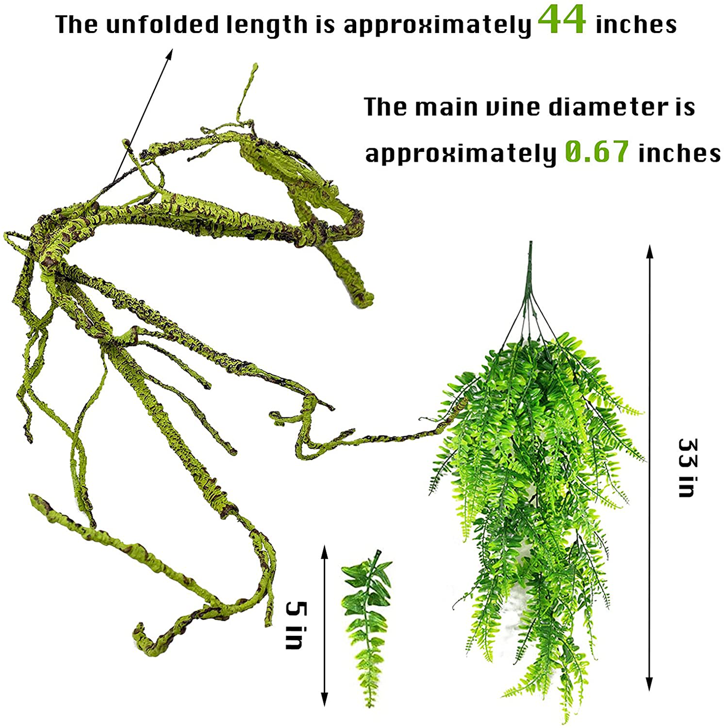 NUFR Reptile Vines Plants Habitat Decor Flexible Bendable Jungle Climbing Vine Hanging Plant Leaves Bearded Dragon Tank Decor Accessories Snake Hermit Crab Lizards Geckos Terrarium Decorations Animals & Pet Supplies > Pet Supplies > Reptile & Amphibian Supplies > Reptile & Amphibian Habitat Accessories NUFR