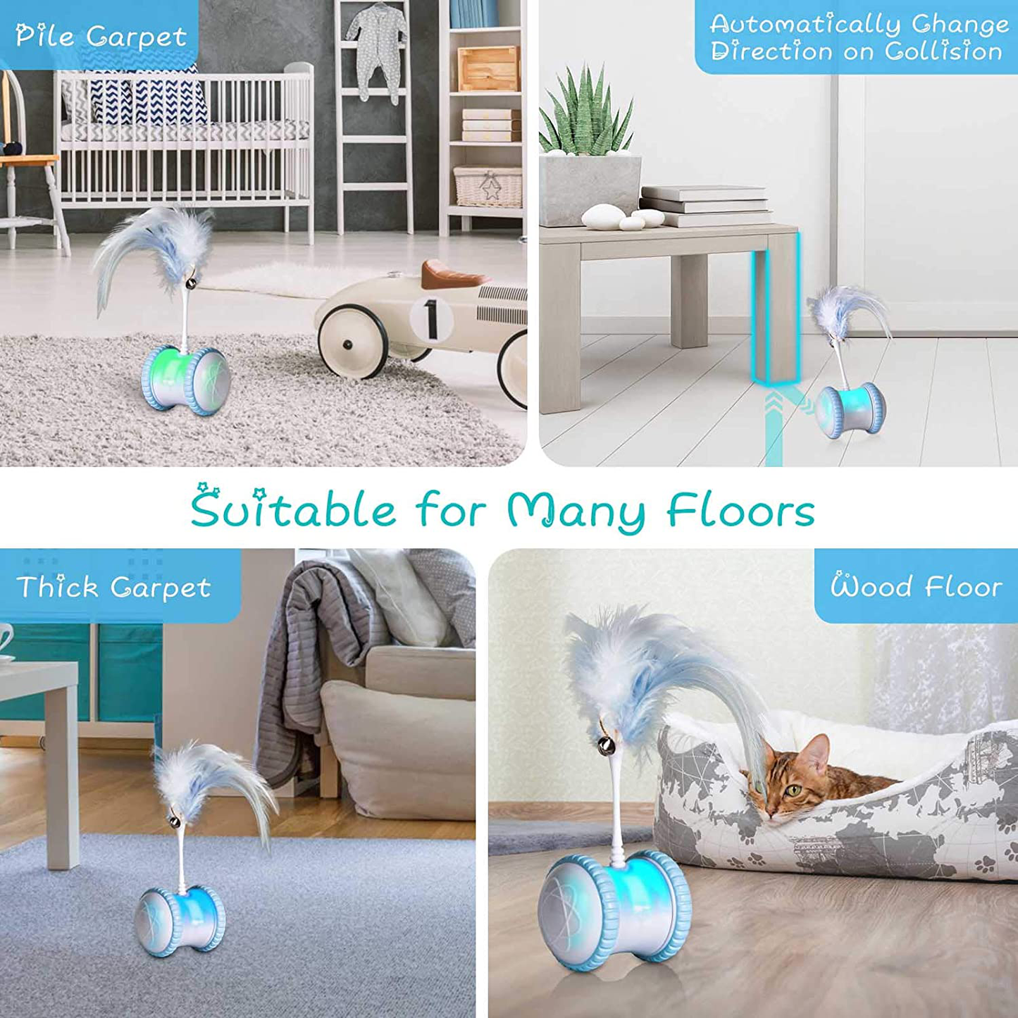 KONPCOIU Automatic Cat Feather Toy—Smart Robotic Interactive Indoor Electronic Pet Toy—Auto/Manual Motorized Toy—360° Rotating Ball Colorful Light Cat Toys for Cat/Mouse/Kitten Hunting Exercise Animals & Pet Supplies > Pet Supplies > Cat Supplies > Cat Toys KONPCOIU