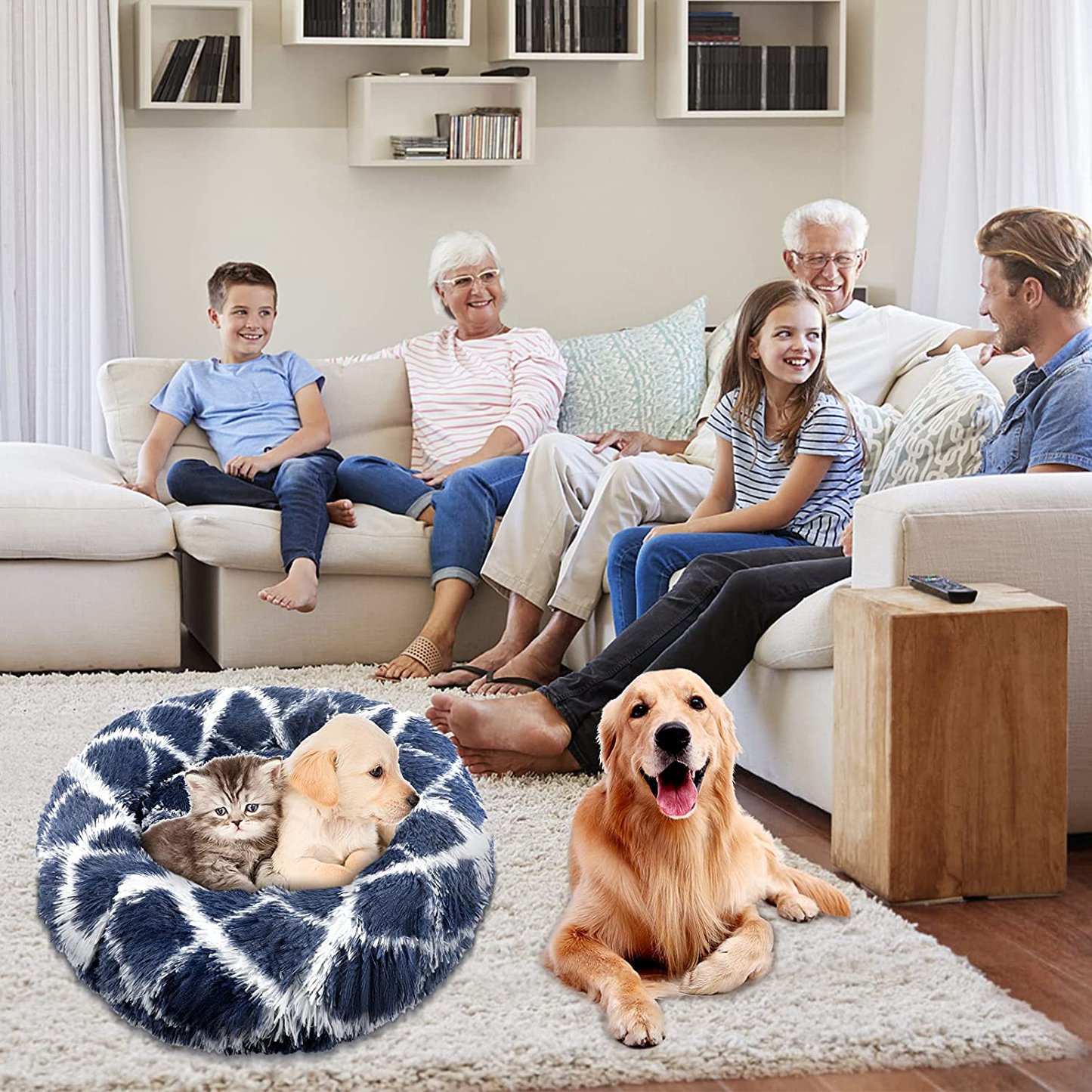 FOYOPET Calming Cat Bed for Indoor Cats, 23.6" Donut round Dog Bed for Small Dogs up to 25Lbs, Anti-Anxiety Self-Warming Cozy Soft Plush Pet Beds, Washable Puppy Sofa Bed with Removable Inner Cushion Animals & Pet Supplies > Pet Supplies > Cat Supplies > Cat Beds FOYOPET