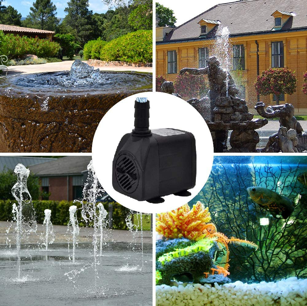 Fountain Pump, 400GPH(25W 1500L/H) Submersible Water Pump, Durable Outdoor Fountain Water Pump with 5Ft Tubing (ID X 1/2-Inch), 3 Nozzles for Aquarium, Pond, Fish Tank, Water Pump Hydroponics Animals & Pet Supplies > Pet Supplies > Fish Supplies > Aquarium & Pond Tubing Lovefish