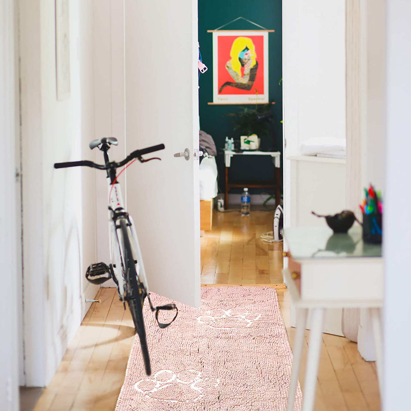 My Doggy Place - Ultra Absorbent Microfiber Dog Door Mat, Durable, Quick Drying, Washable, Prevent Mud Dirt, Keep Your House Clean (Pink W/Paw Print, Hallway Runner) - 8' X 2' Feet Animals & Pet Supplies > Pet Supplies > Dog Supplies > Dog Houses My Doggy Place