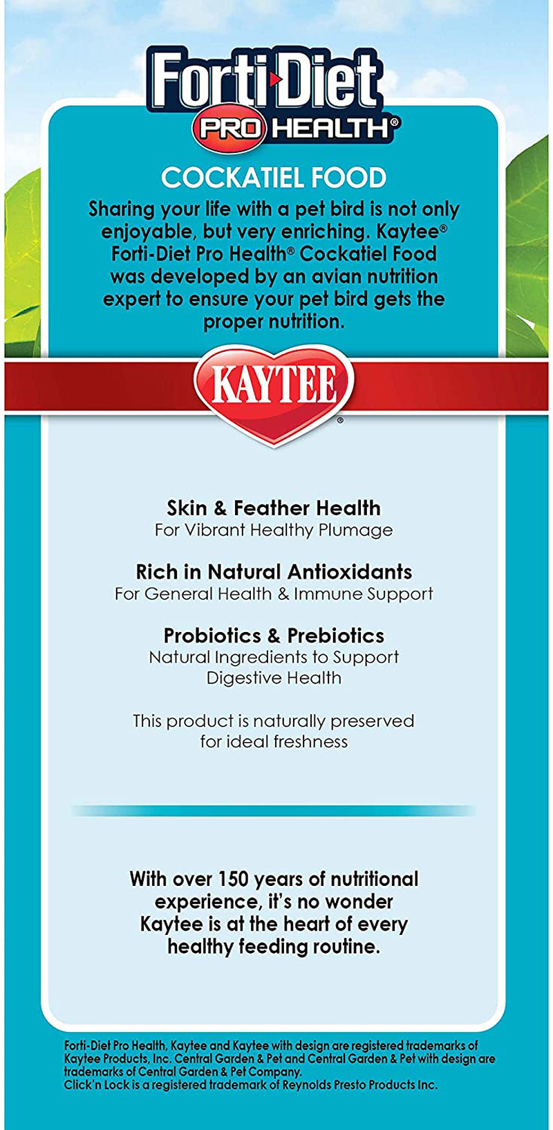 Kaytee Forti-Diet Pro Health Healthy Support Diet Cockatiel Food Animals & Pet Supplies > Pet Supplies > Bird Supplies > Bird Food Kaytee