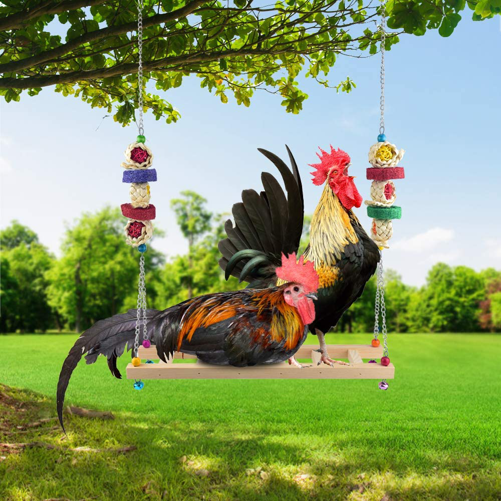 ERKOON Chicken Swing Ladder Toys with Natural Wooden Chicken Perch, Chicken Wood Stand Toy for Hens, Handmade Chicken Coop Swing Ladder Toys for Bird Parrot Hens Small Parakeets Cockatiels Macaws Animals & Pet Supplies > Pet Supplies > Bird Supplies > Bird Ladders & Perches ERKOON