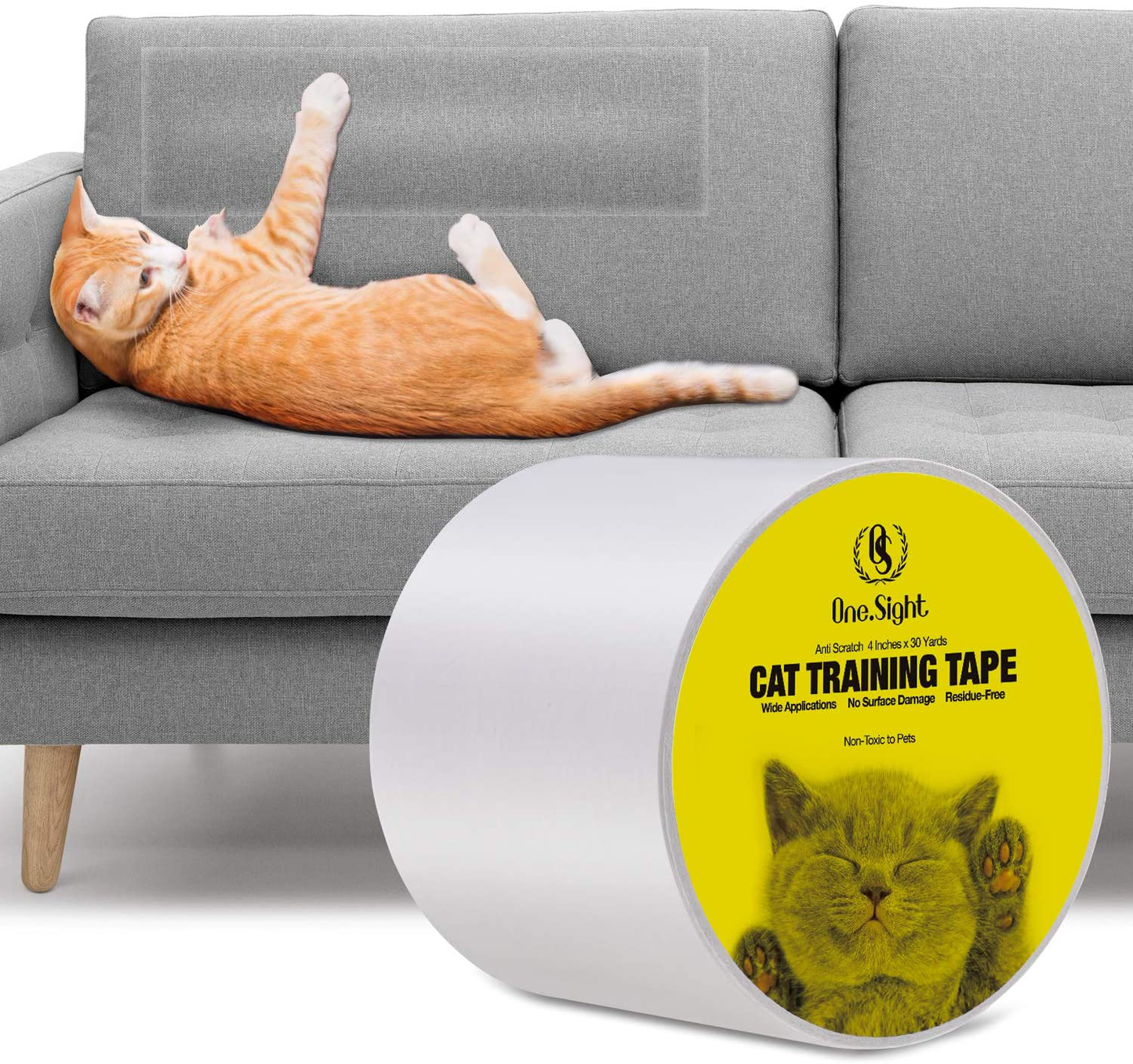 One Sight Cat Scratch Training Deterrent Tape, 4 Inches X 30 Yards(33% Wider) Cat Furniture Protector, Clear Double Sided Cat Couch Protector Cat Sticky Paws Tape for Furniture, Cat Anti-Scratch Pad Animals & Pet Supplies > Pet Supplies > Cat Supplies > Cat Furniture One Sight