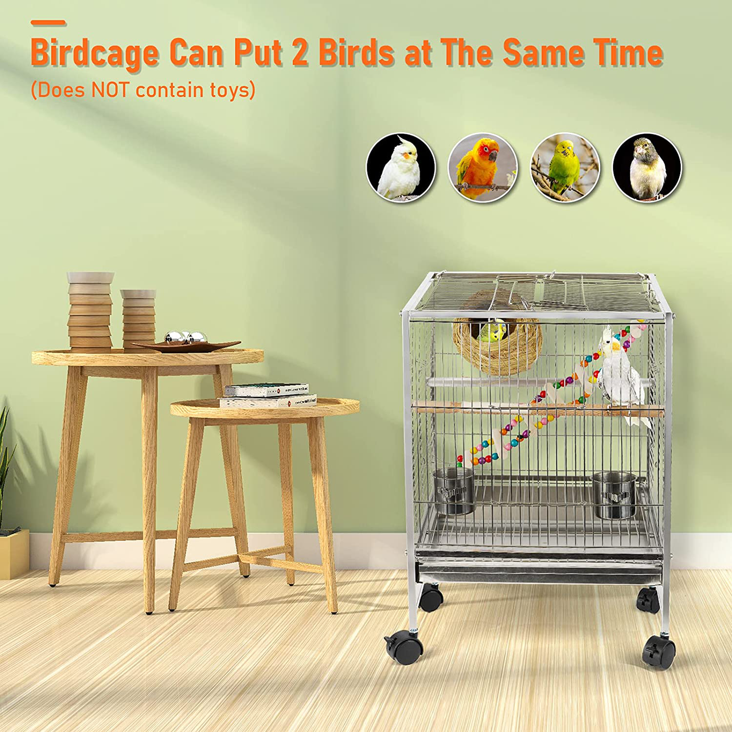 Echaprey Birdcage Bird Cages Small Bird Cage Stainless Steel with Rolling Wheels and Open Top for Parakeets Cockatiels Finches Lovebirds Parrots Animals & Pet Supplies > Pet Supplies > Bird Supplies > Bird Cage Accessories Echaprey