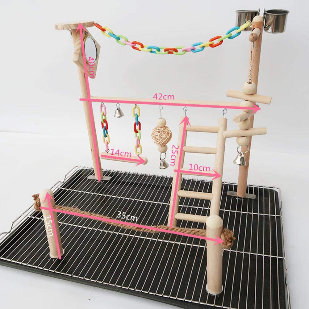 Bird Cage Play Stand Toy Set, Bird Playground Gym Hanging Chewing Toys Ladder Swing Accessories for Conure, Parakeets, Budgie, Cockatiels, Lovebirds, Parrot Wood Perch Cage Toys Animals & Pet Supplies > Pet Supplies > Bird Supplies > Bird Gyms & Playstands Adnikia