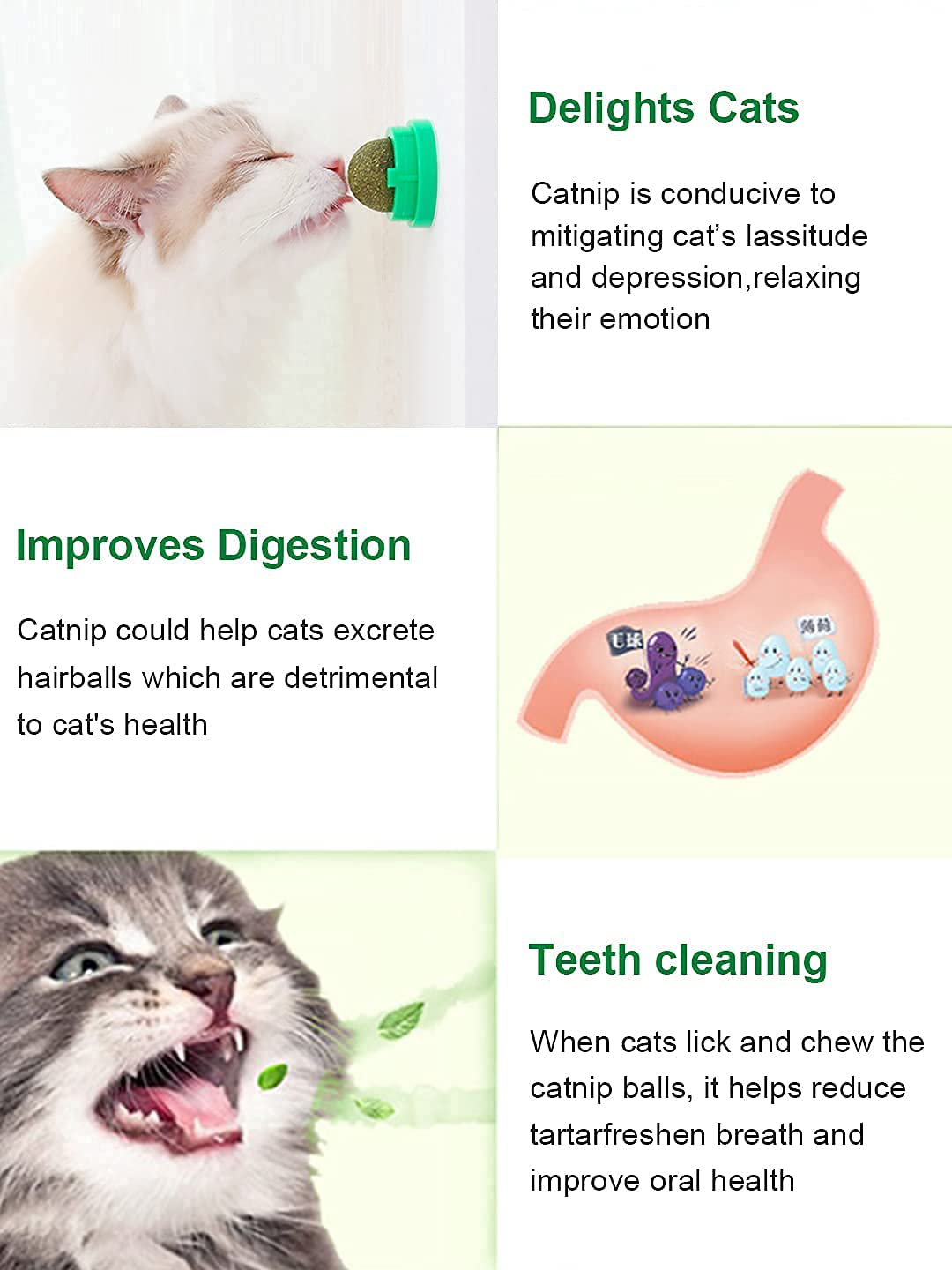 Potaroma 4 Pack Catnip Ball Toys, 3 Silvervine Catnip Toys and 1 Cat Sugar for Cats Lick, Edible and Natural Catmint Chew Toys, Rotatable Cat Treat Ball Toys for Kitten Teeth Cleaning Animals & Pet Supplies > Pet Supplies > Cat Supplies > Cat Toys Potaroma