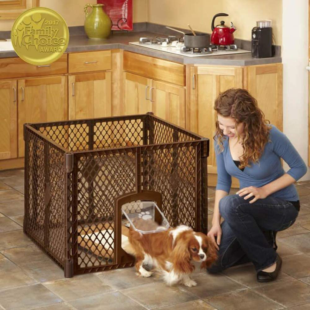 North States Mypet Petyard Passage: 4, 6 or 8 Panel Pet Enclosure with Lockable Pet Door. Freestanding. 7 Sq. Ft to 34.4 Sq. Ft. (26" Tall) Animals & Pet Supplies > Pet Supplies > Dog Supplies > Dog Houses MYPET Brown 4-Panel