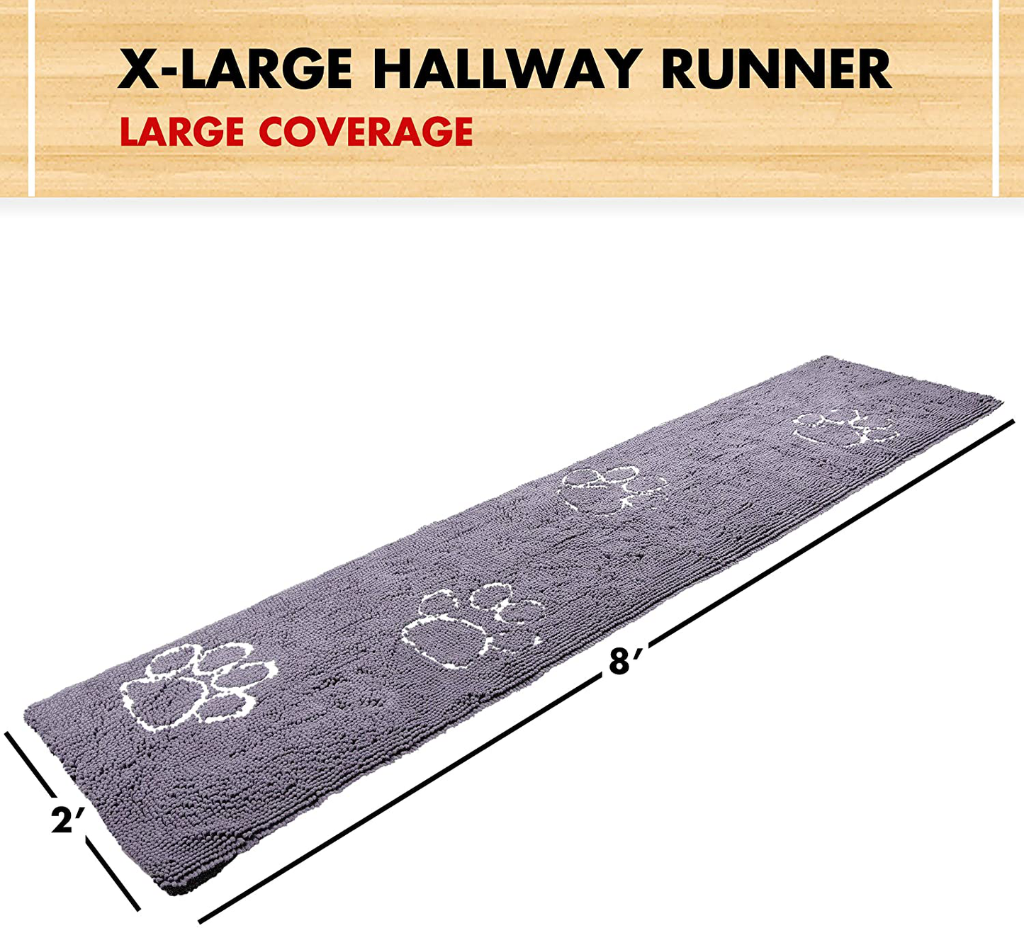 My Doggy Place - Ultra Absorbent Microfiber Dog Door Mat, Durable, Quick Drying, Washable, Prevent Mud Dirt, Keep Your House Clean (Violet W/Paw Print, Hallway Runner) - 8' X 2' Feet Animals & Pet Supplies > Pet Supplies > Dog Supplies > Dog Houses Downtown Pet Supply   