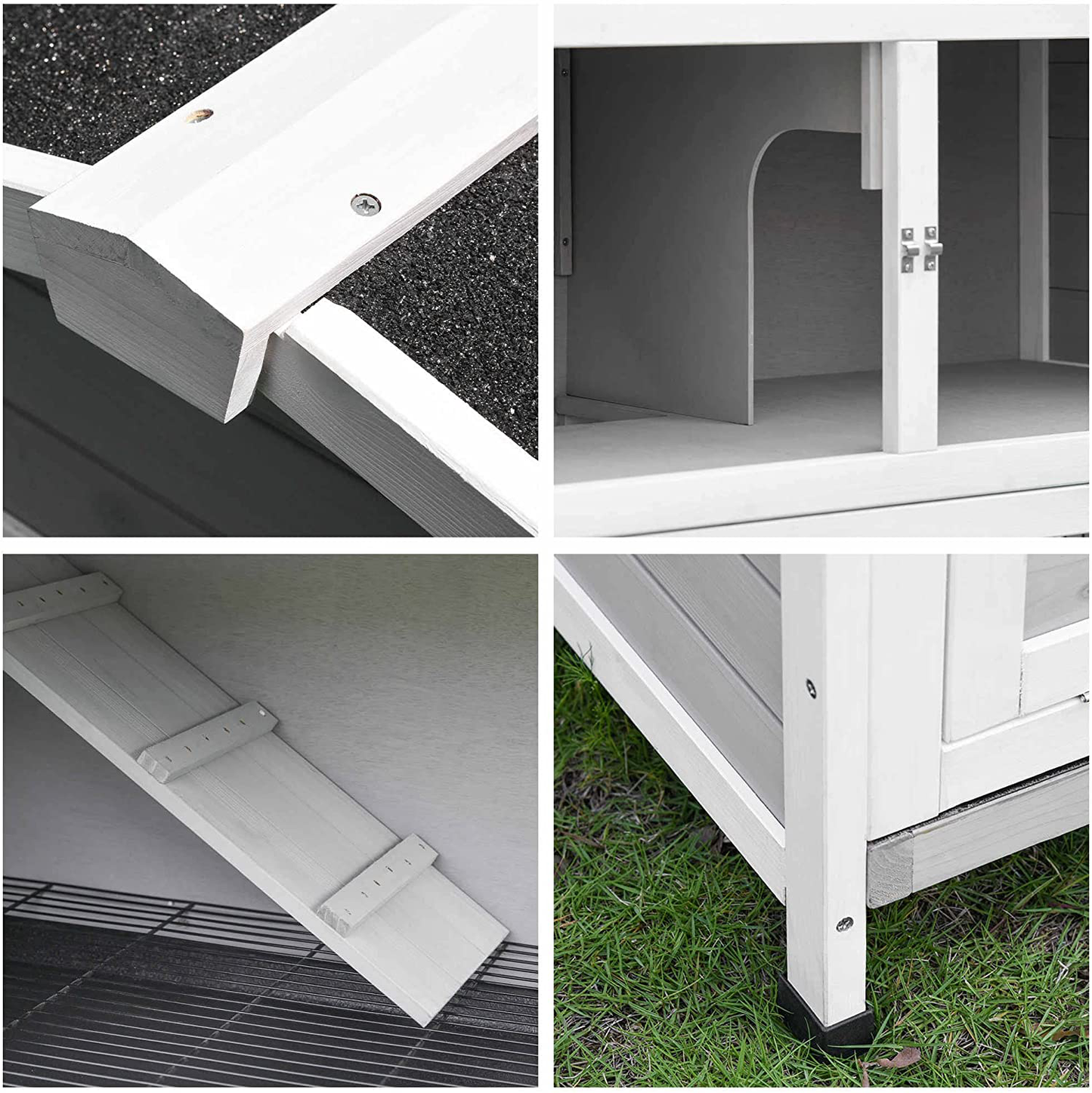 Pawhut 48" 2-Floor Large Rabbit Hutch Wooden Pet House Multi-Door Bunny Cage Small Animal Habitat with Ramp Slide-Out Tray Run Area Asphalt Roof Light Grey Animals & Pet Supplies > Pet Supplies > Small Animal Supplies > Small Animal Habitats & Cages PawHut