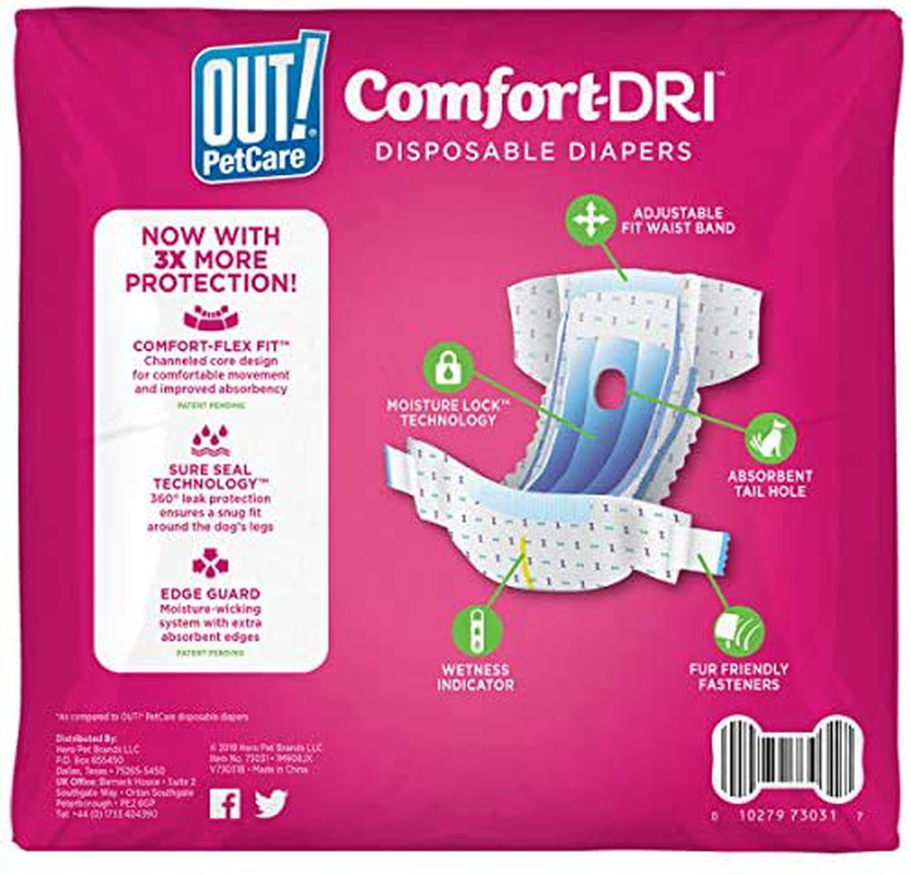 OUT! Pet Care Disposable Female Dog Diapers | Absorbent with Leak Proof Fit | Toy, 32 Count Animals & Pet Supplies > Pet Supplies > Dog Supplies > Dog Diaper Pads & Liners OUT!
