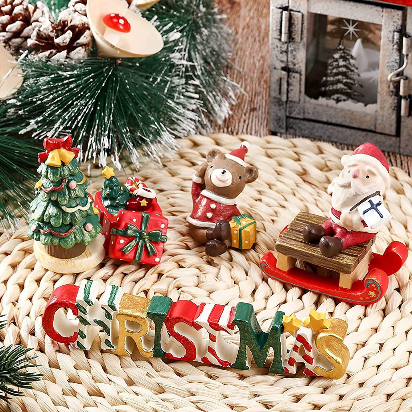 Bili-Silly Christmas Aquarium Decoration,Xmas Tree Figure Present Box Miniature,Creative Resin Oranment Christmas Tree,Micro Landscape Ornaments for Holiday Fish Tank Supplies Table Decor Animals & Pet Supplies > Pet Supplies > Fish Supplies > Aquarium Decor Bili-silly