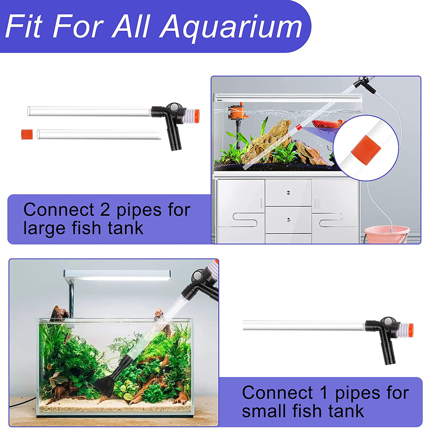 Hachtecpet Aquarium Gravel Vacuum Cleaner: Quick Fish Tank Siphon Cleaning with Algae Scrapers Air-Pressing Button Water Changer Kit for Water Changing | Sand Cleaner