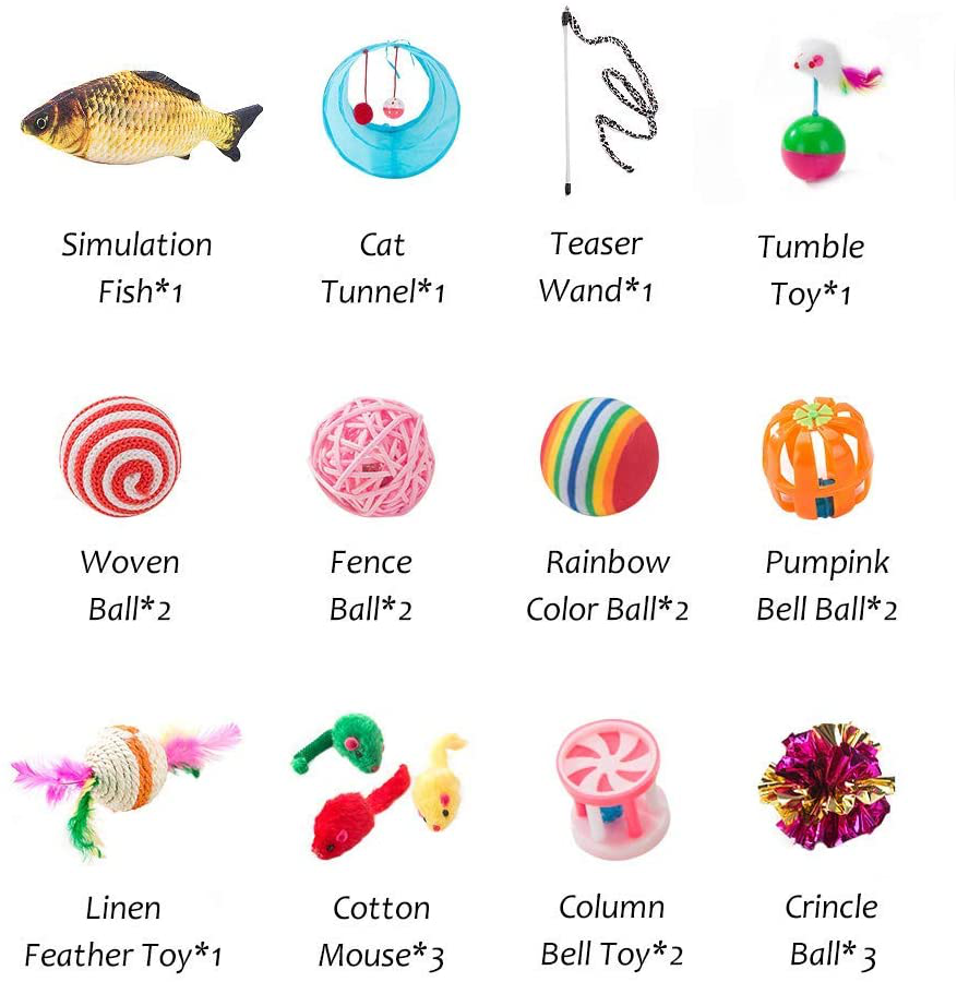 HIPIPET 21PCS Cat Toys Interactive Kitten Toys Assortments Tunnel Balls Fish Feather Teaser Wand Mice Animals & Pet Supplies > Pet Supplies > Cat Supplies > Cat Toys HIPIPET