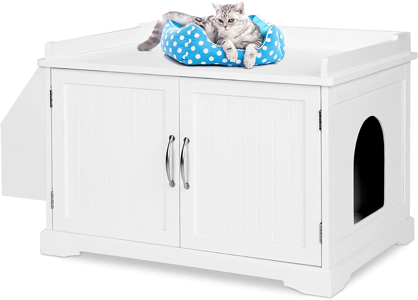 Best Choice Products Large Wooden Cat Litter Box Enclosure, Washroom Storage Cabinet Bench, Side Table Furniture for Living Room, Bedroom, Bathroom W/Magazine Rack - Gray Animals & Pet Supplies > Pet Supplies > Cat Supplies > Cat Furniture Best Choice Products White