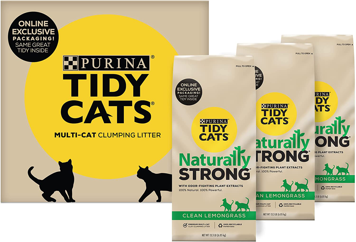 Purina Tidy Cats Naturally Strong Clumping Cat Litter Animals & Pet Supplies > Pet Supplies > Cat Supplies > Cat Litter Purina Tidy Cats Lemongrass Scent 40 lb. Box - (3) 13.33 lb. Bags