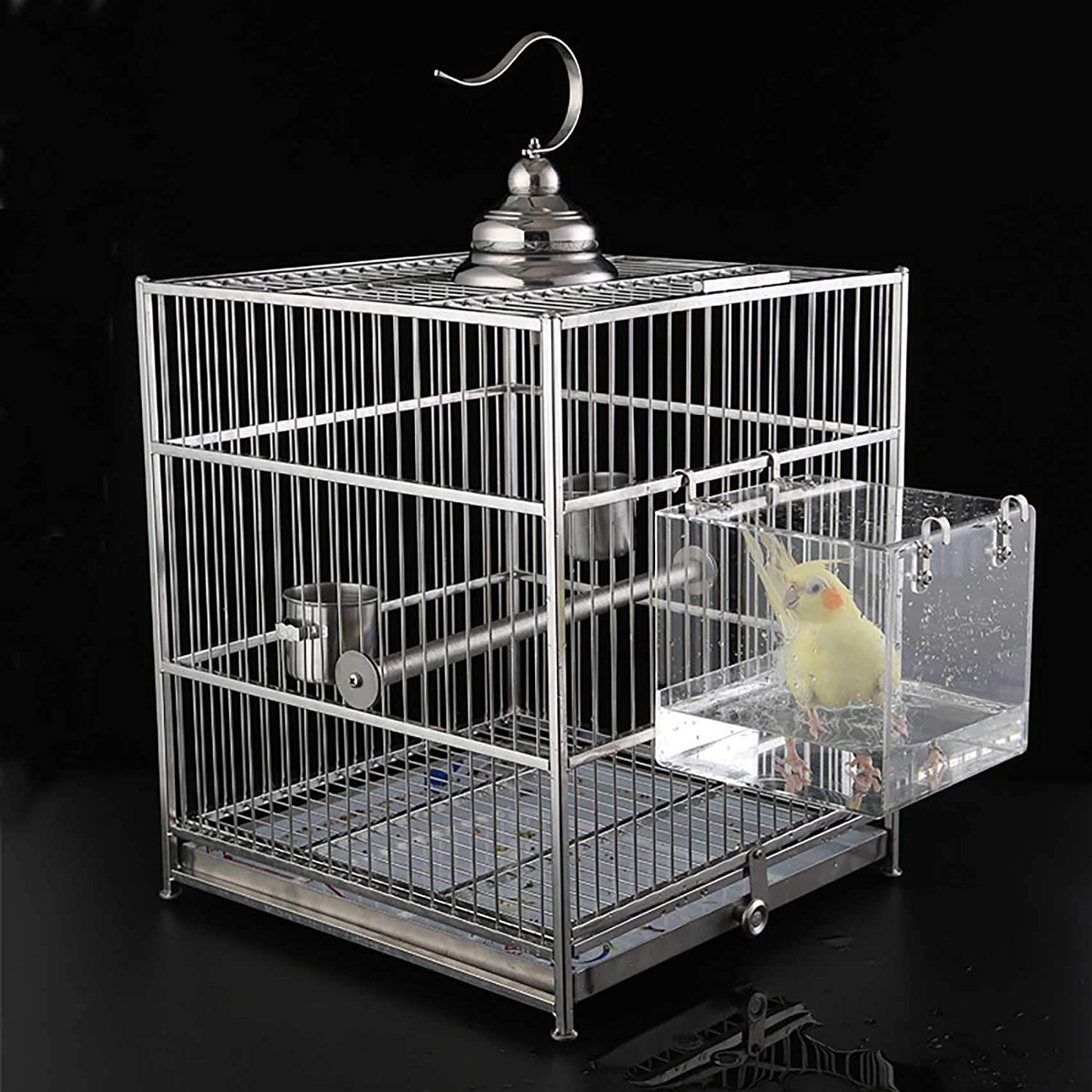 Enoyoo Bird Bath Cage, Cleaning Pet Supplies Cockatiel Bird Bathtub with Hanging Hooks for Little Bird Parrots Spacious Parakeets Portable Shower for Most Birdcage Animals & Pet Supplies > Pet Supplies > Bird Supplies > Bird Cage Accessories EnoYoo