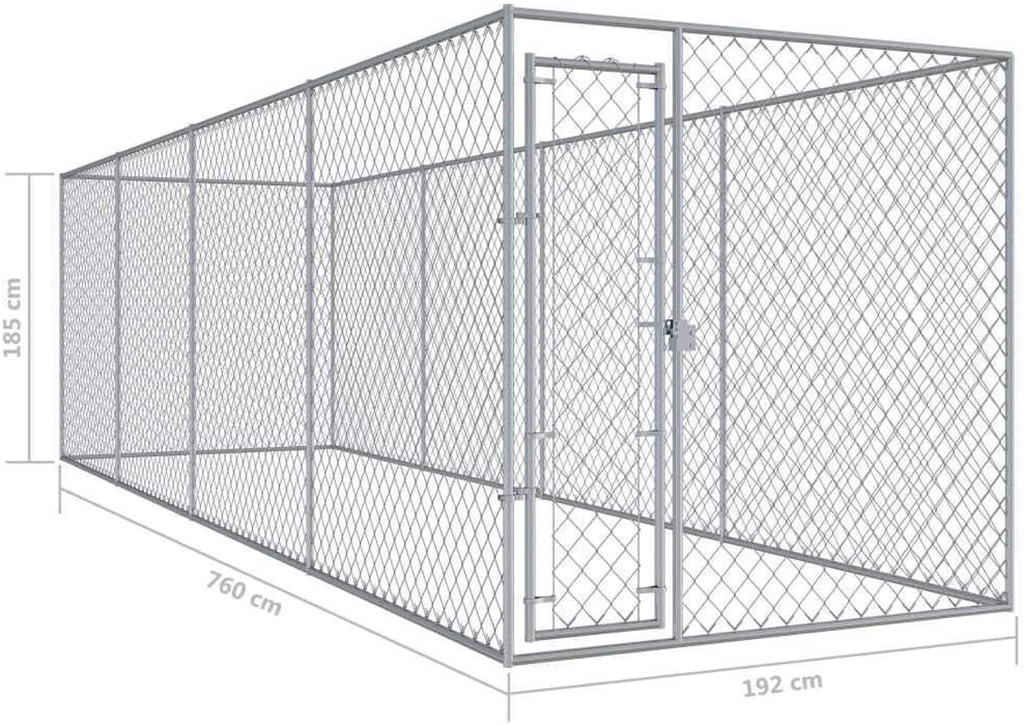 Vidaxl Outdoor Dog Kennel Lockable Mesh Sidewalls Heavy Duty Garden Backyard Pet Cage 299"X75.6"X72.8" Galvanized Steel Animals & Pet Supplies > Pet Supplies > Dog Supplies > Dog Kennels & Runs vidaXL