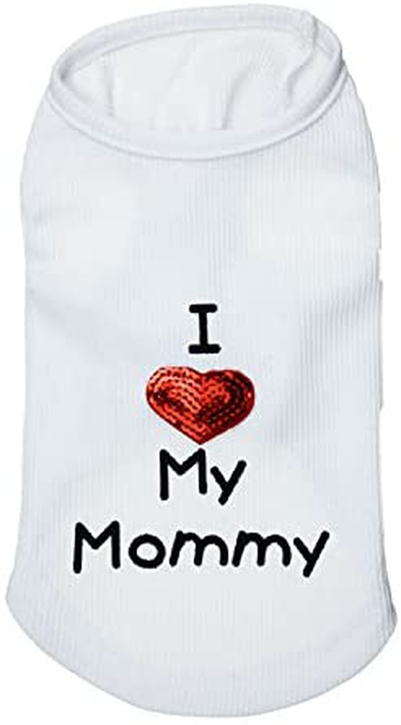 Dog Shirts I Love My Mom/Mommy Dad/Daddy Clothes Doggy Slogan Costume Cute Heart Vest for Small Dogs Puppy T-Shirt Animals & Pet Supplies > Pet Supplies > Dog Supplies > Dog Apparel Petall White-M XX-Small