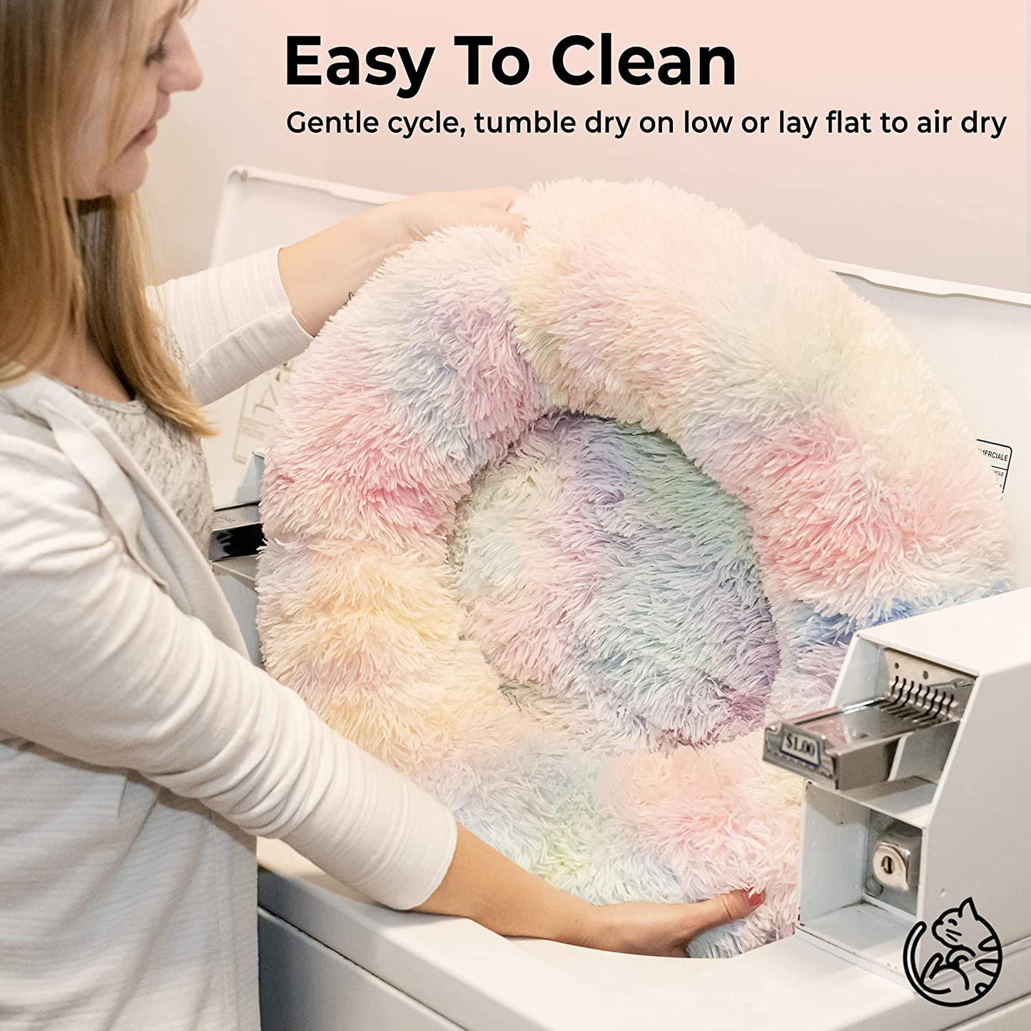 Amazinglycat Marshmallow Cat & Small Dog Bed – Extra Fluffy, round Cat Bed with Non-Slip Bottom + Throw Blanket Calms Pets with Softness & Warmth – Donut Bed & Pet Essentials, Rainbow, 23 In. Animals & Pet Supplies > Pet Supplies > Cat Supplies > Cat Beds AmazinglyCat