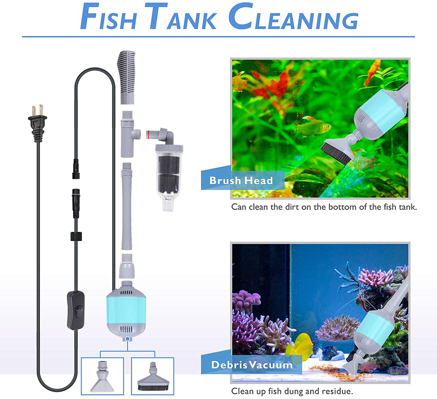 Hygger Electric Aquarium Gravel Cleaner, 5 in 1 Automatic Fish Tank Cleaning Tool Set Vacuum Water Changer Sand Washer Filter Siphon Adjustable Length