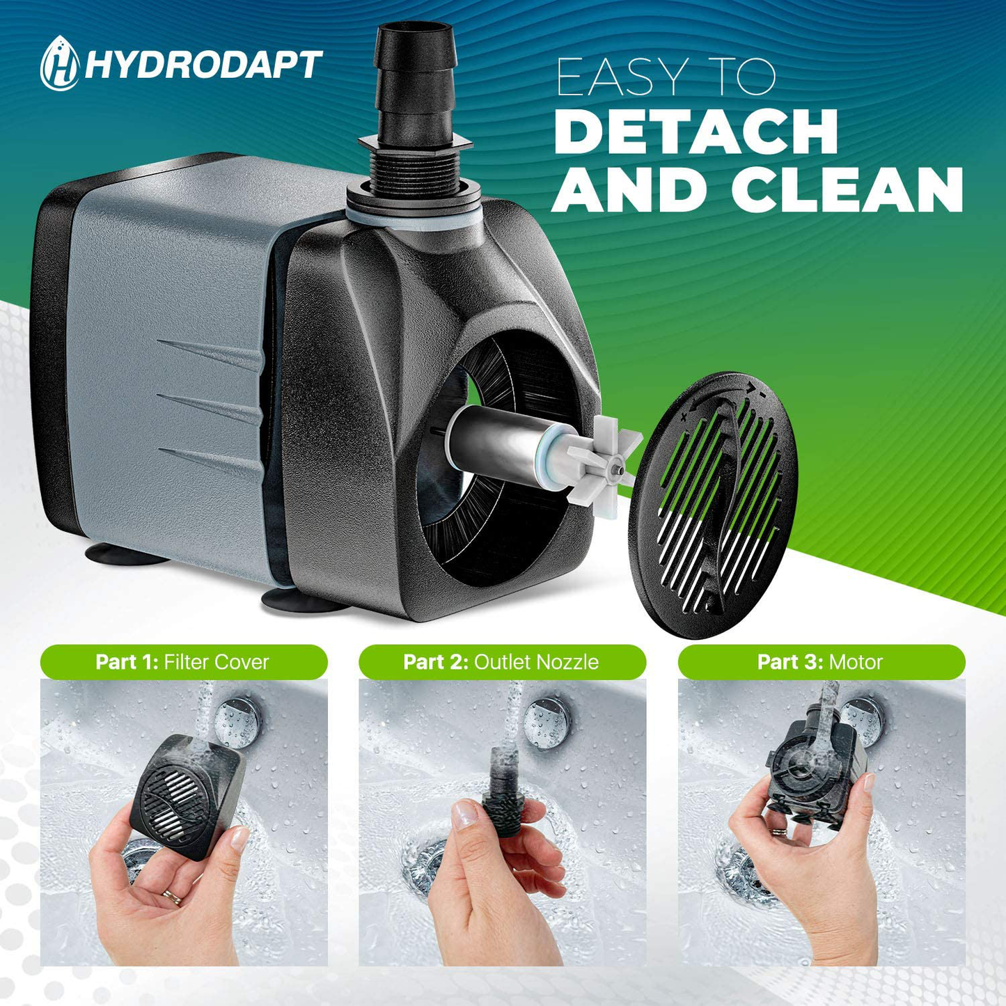 Water Pump Aquarium| Submersible Water Pump 25W | Small & Portable 400Gph Pump - Perfect for Ponds, Fountains, Aquariums & More | 7 Ft Height Lift | Connects to Almost Any Hose/Tubing | Quiet Motor Animals & Pet Supplies > Pet Supplies > Fish Supplies > Aquarium & Pond Tubing Hydrodapt