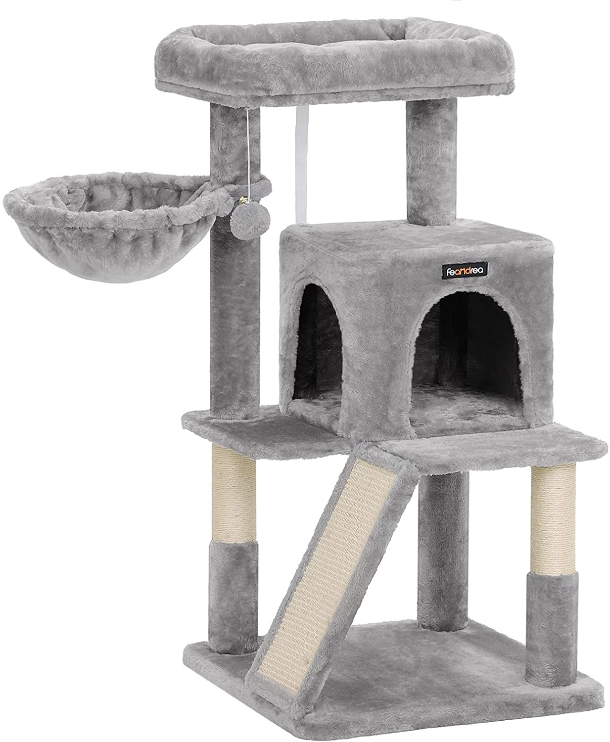 FEANDREA Cat Tree with Sisal-Covered Scratching Posts, Cat Tower, Cat Condo Animals & Pet Supplies > Pet Supplies > Cat Supplies > Cat Beds FEANDREA Light Grey