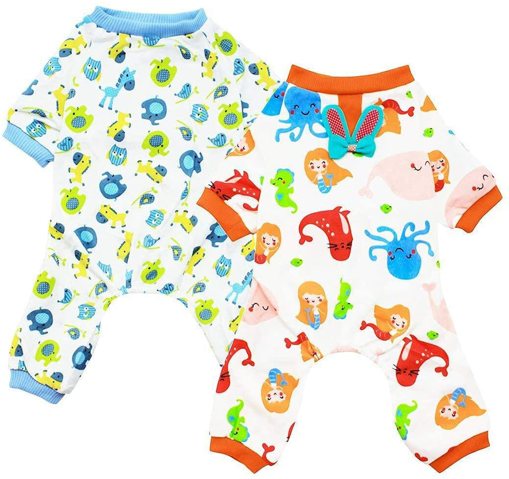 Scheppend 2-Pack Pet Clothes Puppy Cute Pajamas Dog Cotton Body Suit Cats Jumpsuits Cozy Apparel Dogs Pjs Small Canine Jammies Animals & Pet Supplies > Pet Supplies > Cat Supplies > Cat Apparel Scheppend Bluehorse & Mermaid Large