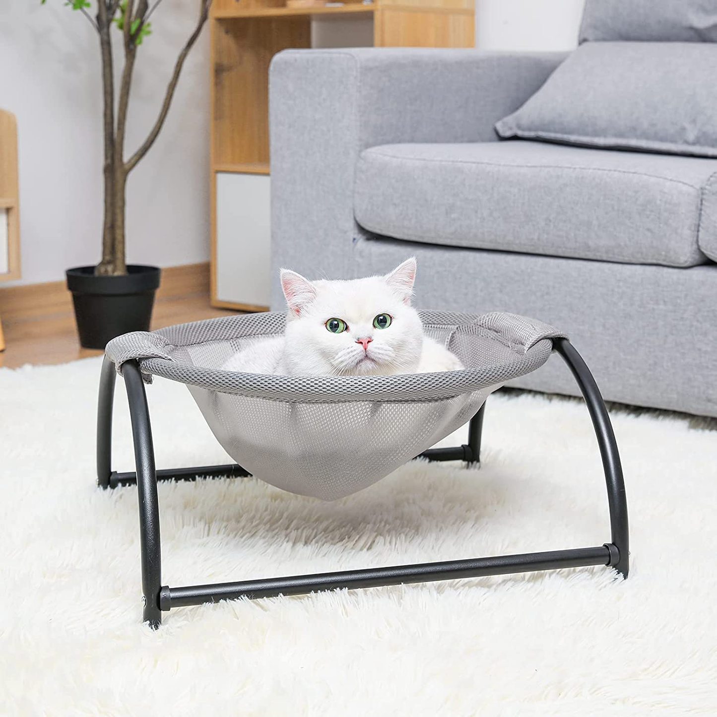 NOYAL Cat Hammock Bed, Elevated Pet Bed Breathable Hanging Nest with Detachable Cover and Heavy Duty Iron Frames Cat Cooling Cot for Kitty & Puppy Indoor and Outdoor Cat Hammock (Gray) Animals & Pet Supplies > Pet Supplies > Cat Supplies > Cat Beds NOYAL