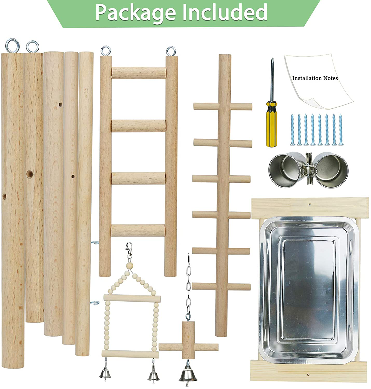 Creproly Parrot Playstand Bird Playground Birdcage Wood Perch Stand Ladder Swing with with Feeder Cups Birds Play Gym Cockatiel Playground Include Hanging Bell Swing Ladders Animals & Pet Supplies > Pet Supplies > Bird Supplies > Bird Gyms & Playstands Creproly