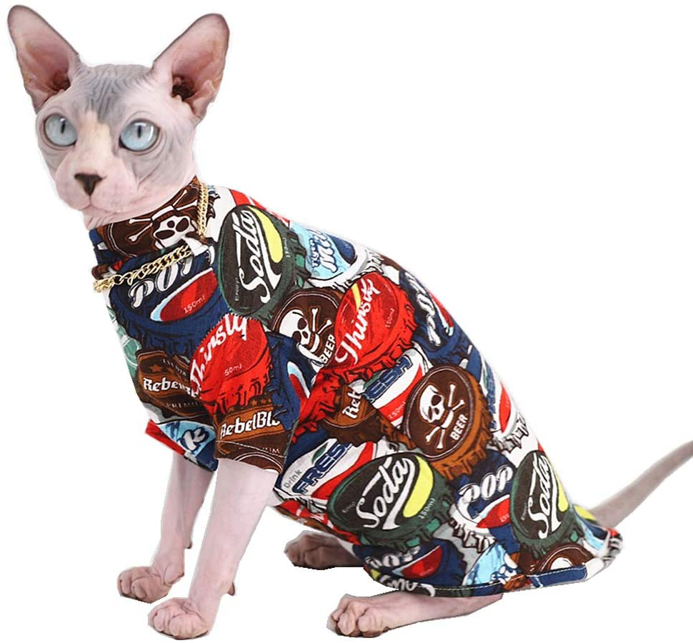 Sphynx Hairless Cat Cool Breathable Summer Cotton Shirts Pet Clothes with Gold Necklace Collar, Yellow Kitten T-Shirts with Sleeves, Cats & Small Dogs Apparel Animals & Pet Supplies > Pet Supplies > Cat Supplies > Cat Apparel Kitipcoo Bottle Cap X-Large (Pack of 1)
