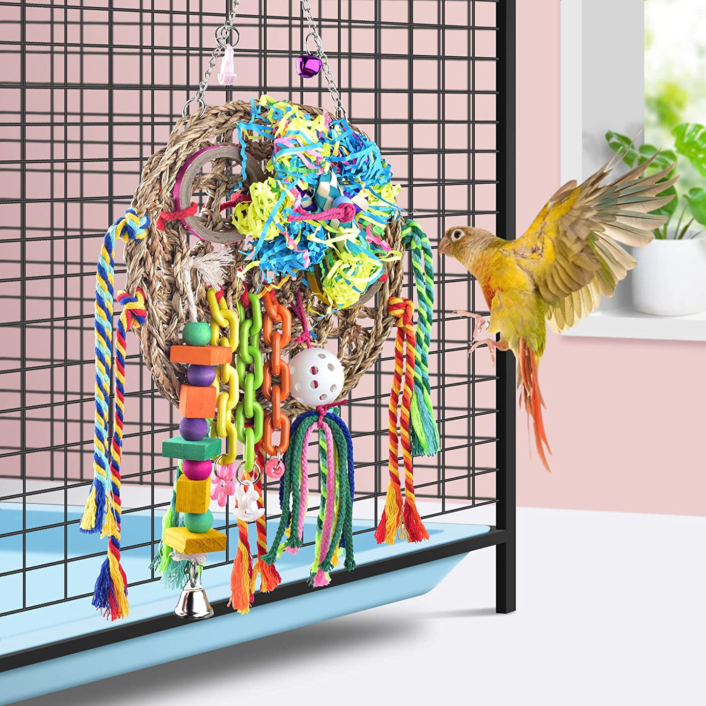 KATUMO Chewable Bird Toys, Bird Hanging Wall Toy Climbing Mat Parrot Hammock Bird Perch Swing Toy for Parakeets Budgerigars Conures Cockatiels Lovebirds, Small round Seagrass Mat Size 9.4'' X 9.4'' Animals & Pet Supplies > Pet Supplies > Bird Supplies > Bird Toys KATUMO