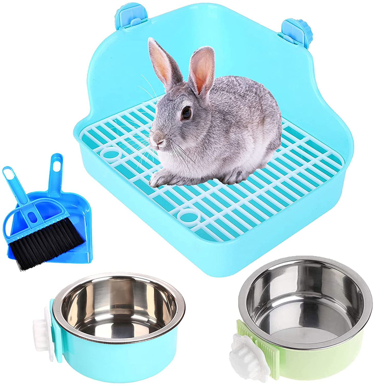 PINVNBY Rabbit Litter Box for Cage Bunny Corner Litter Bedding Box Small Animal Litter Pan Hanging Pet Bowls Cage Potty Trainer Pet Toilet for Rabbit Bunny Guinea Pigs Chinchilla Ferret Small Animals Animals & Pet Supplies > Pet Supplies > Small Animal Supplies > Small Animal Bedding PINVNBY Blue