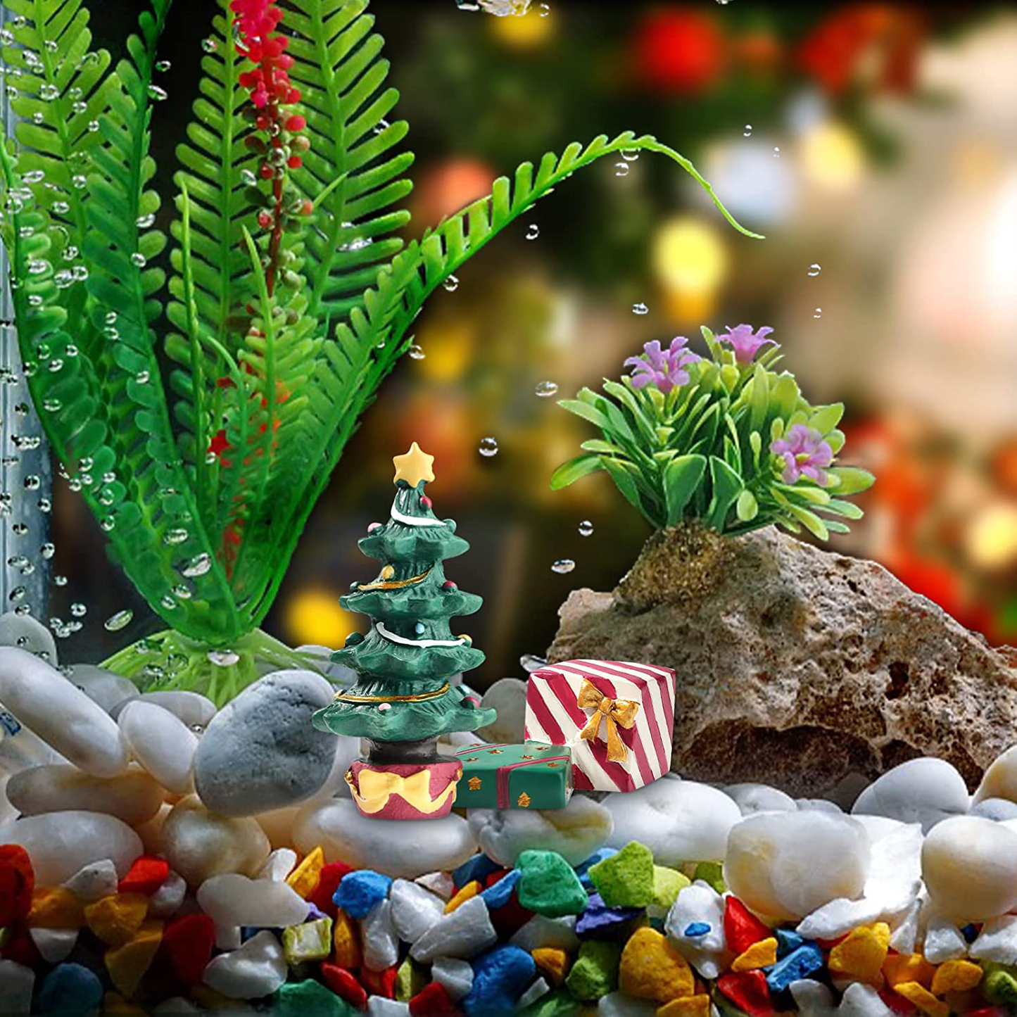 Balacoo Christmas Fish Tank Decorations Small Resin Christmas Tree Gift Box Aquarium Accessories Fish Tank Supplies Table Decorations Animals & Pet Supplies > Pet Supplies > Fish Supplies > Aquarium Decor Balacoo