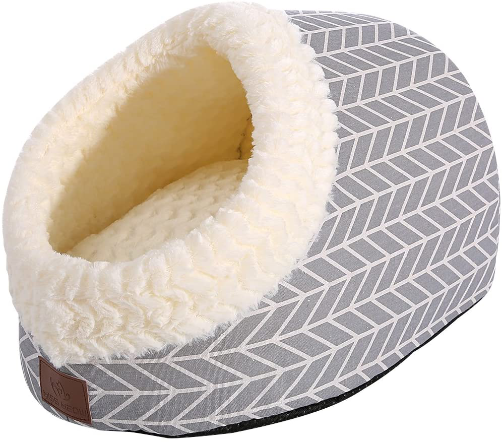 Miss Meow Cat Bed for Indoor Cats,Medium Large Cats Cave Bed,Machine Washable Slip Resistant Bottom,Ultra Soft Plush Cushion Animals & Pet Supplies > Pet Supplies > Cat Supplies > Cat Beds Miss Meow Gray Arrow Cave