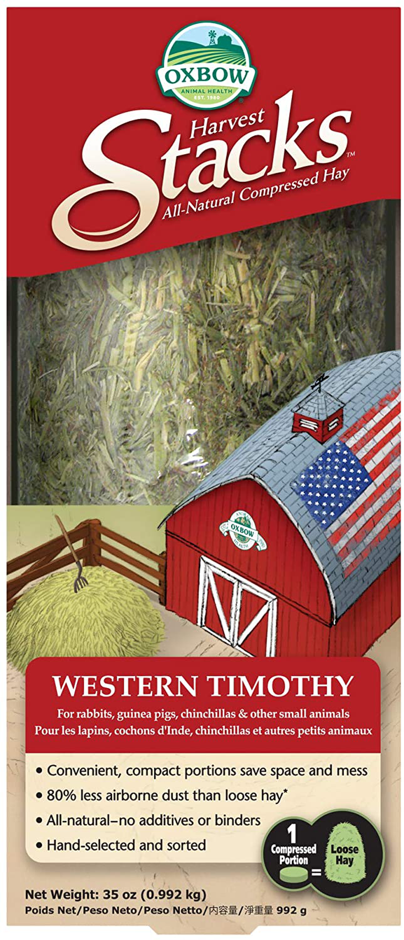 Oxbow Animal Health Harvest Hay Stacks - Western Timothy Hay - All Natural Hay for Small Pets - 35 Oz. Animals & Pet Supplies > Pet Supplies > Small Animal Supplies > Small Animal Food Oxbow Western Timothy (Standard)