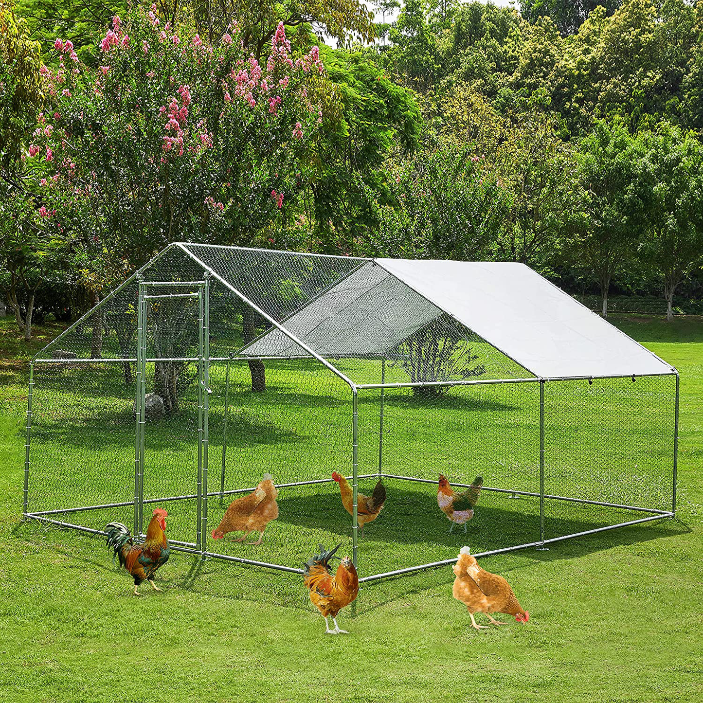 TOETOL Extra Large Metal Chicken Coop Walkin Poultry Cage Hen Run House Rabbits Habitat Cage Spire Shaped Coops Animals & Pet Supplies > Pet Supplies > Dog Supplies > Dog Kennels & Runs TOETOL 13.1’L x 9.8’W x 6.5’H