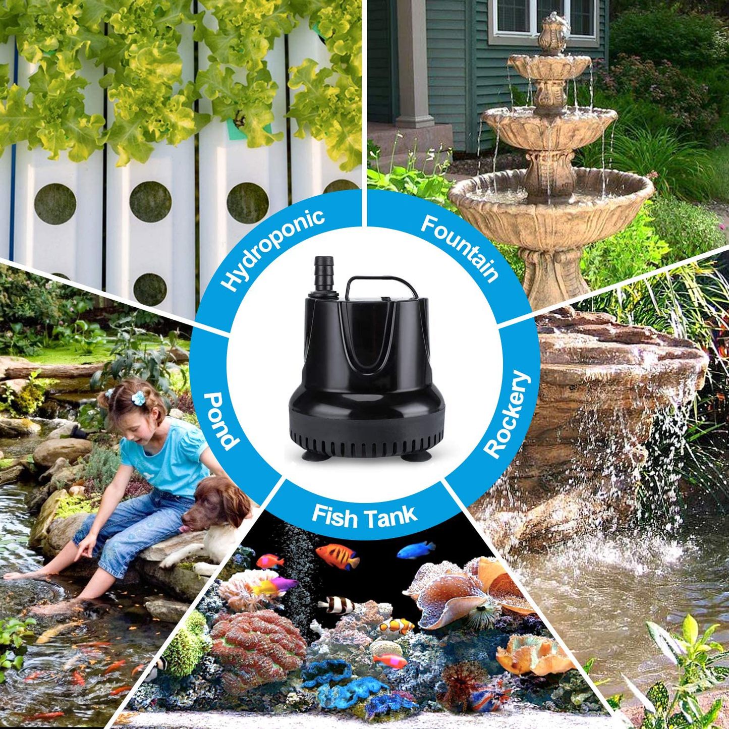 CWKJ Fountain Pump, 550GPH (40W 2200L/H) Submersible Water Pump, Durable Outdoor Fountain Water Pump with 6.5Ft Tubing (ID X 1/2-Inch) for Aquarium, Pond, Fish Tank, Water Pump Hydroponics, Backyard Animals & Pet Supplies > Pet Supplies > Fish Supplies > Aquarium & Pond Tubing CWKJTOP