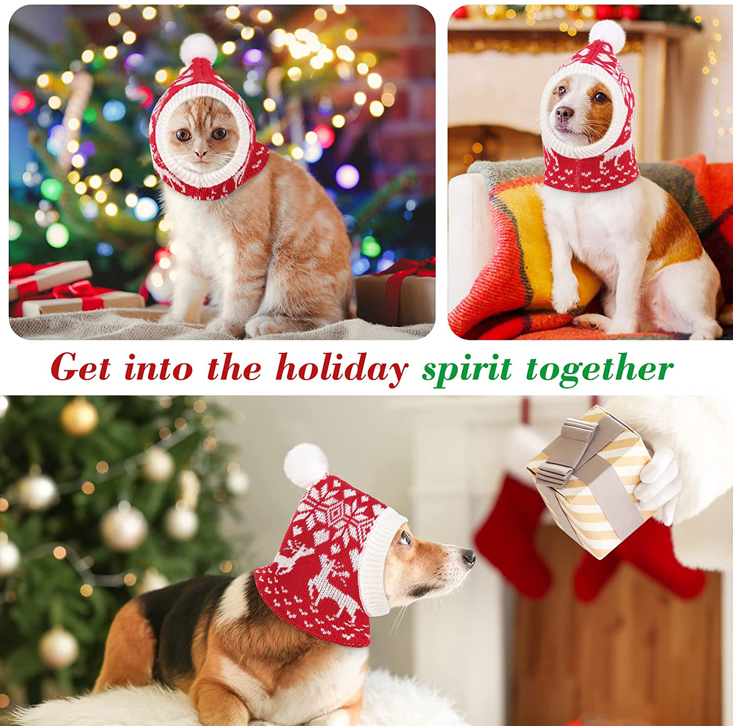 Pawaboo Christmas Pet Hat, Funny Knitted Pets Cap with Pompon, Cute Crocheted Snood Winter Warm Pet Hat, Neck Ear Warmer Hood Warm Scarf Xmas Decoration Santa Hat for Medium Dogs Animals & Pet Supplies > Pet Supplies > Cat Supplies > Cat Apparel Pawaboo