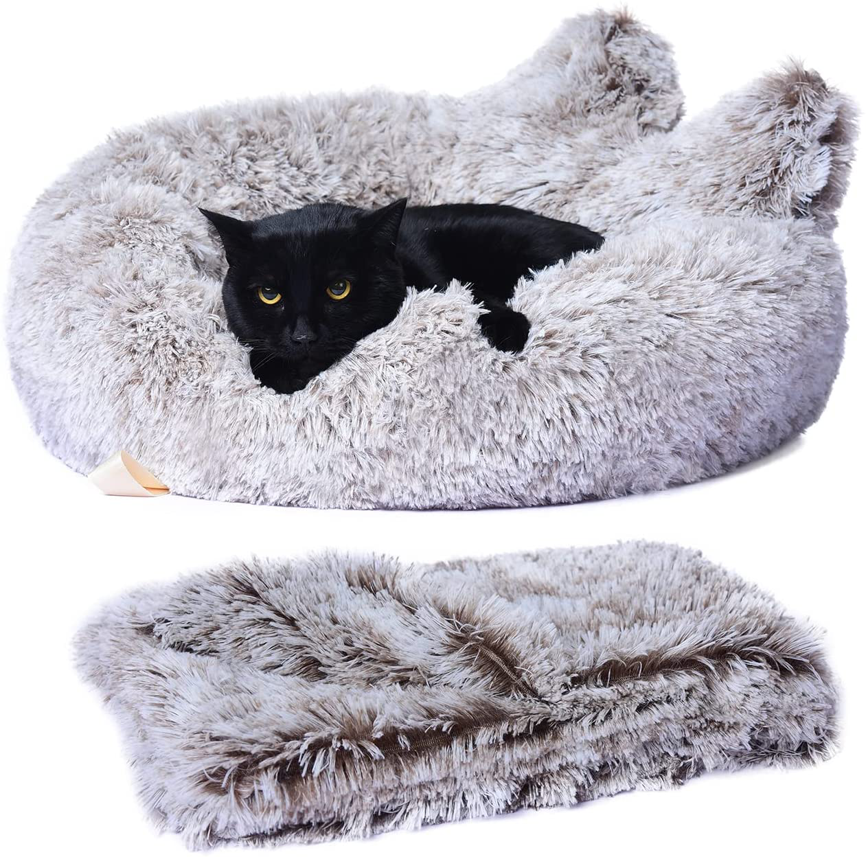 Lazy Rabbit Upgrade Cat Bed+Blanket for Indoor Cats, Fluffy Calming Self Warming round Cushion(20 Inch, 24 Inch , Machine Washable, Non-Slip, Gradual Color Animals & Pet Supplies > Pet Supplies > Cat Supplies > Cat Beds Lazy Rabbit Gradual white coffee 20 inch bed+blanket