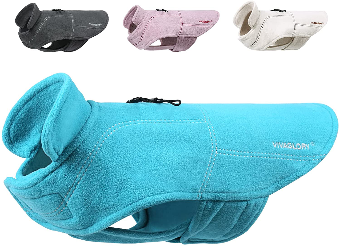 Vivaglory Fleece Vest Dog Cold Weather Sweater for Small Dogs, Adjustable Winter Warm Clothes with Two-Way Zipper Opening, Reflective Coats Pet Jacket for Puppies Small Medium Large Dogs Animals & Pet Supplies > Pet Supplies > Dog Supplies > Dog Apparel Vivaglory Turquoise S(Chest: 18-21", Neck: ~12")