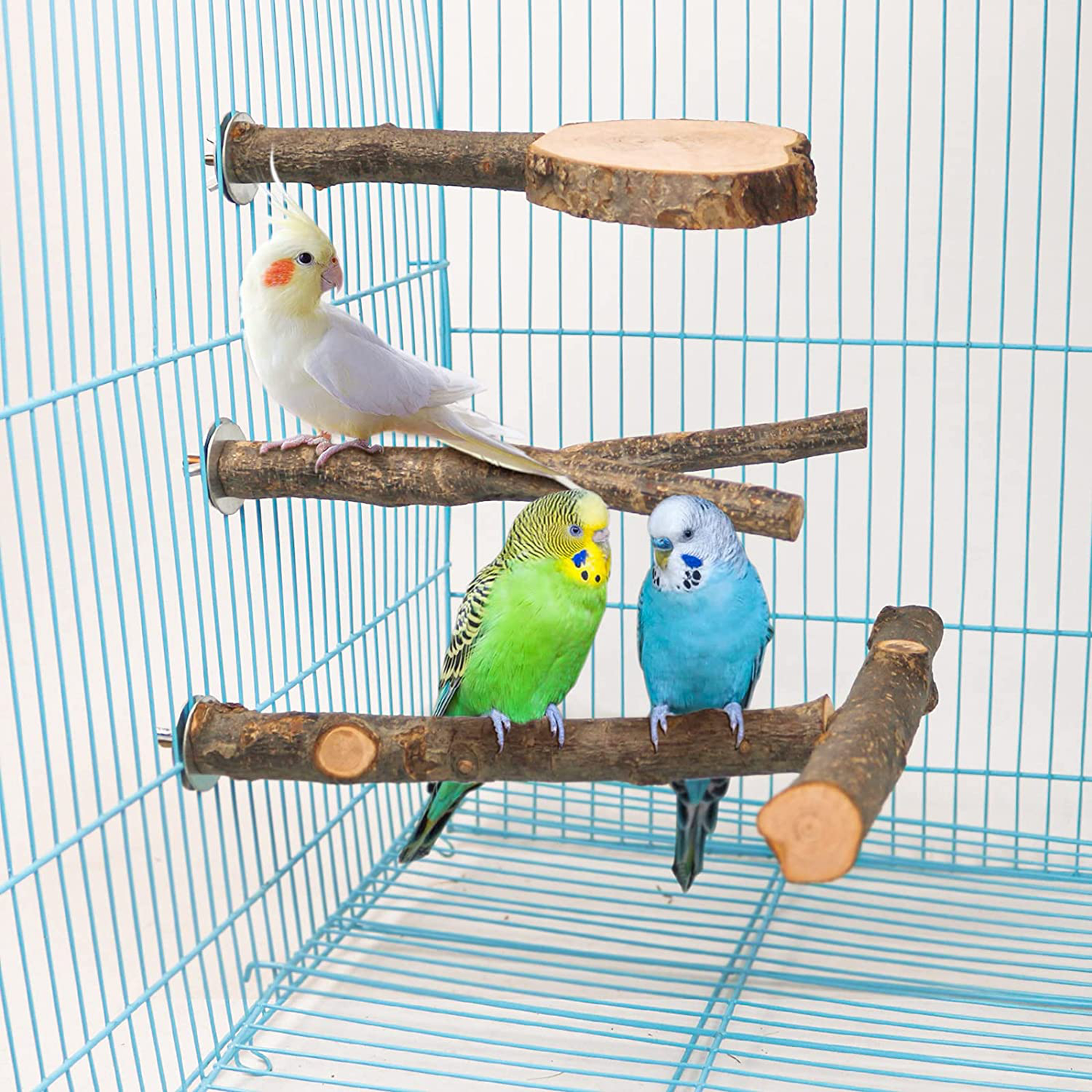 Roundler 3 Pack Apple Wood Bird Perch for Cage, Natural Wooden Parrot Perch Stand Platform Exercise Climbing Paw Grinding Toy Playground Accessories for Parakeet, Conure, Cockatiel, Budgie, Lovebirds Animals & Pet Supplies > Pet Supplies > Bird Supplies > Bird Cage Accessories Roundler