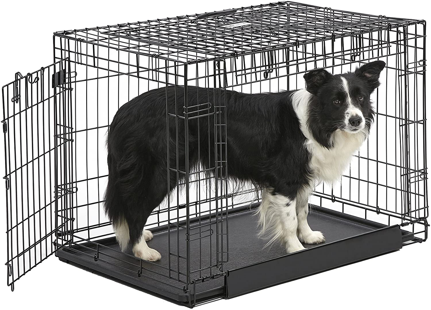 Ovation Folding Dog Crate | Dog Crate Features Space-Saving Overhead “Garage” Style Door & Comes Fully Equipped W/ Replacement Tray, Divider Panel & Floor Protecting Roller Feet Animals & Pet Supplies > Pet Supplies > Dog Supplies > Dog Kennels & Runs MidWest Homes for Pets Double Door 36-Inch w/Divider
